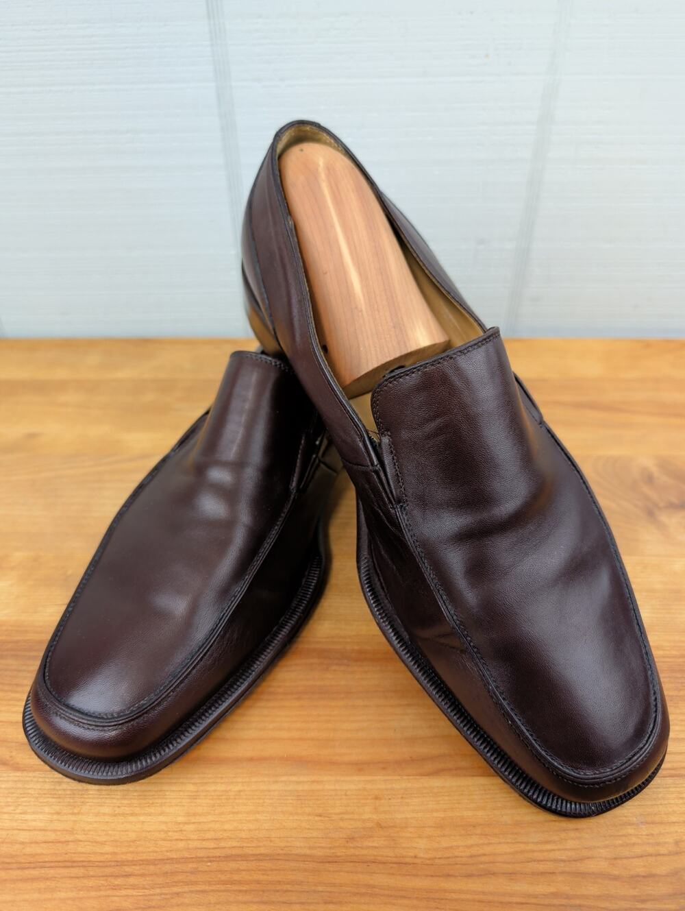 Bruno Magli Mens Brice Brown Leather Dress Shoes 12 Wide Slip On Loafers Italy
